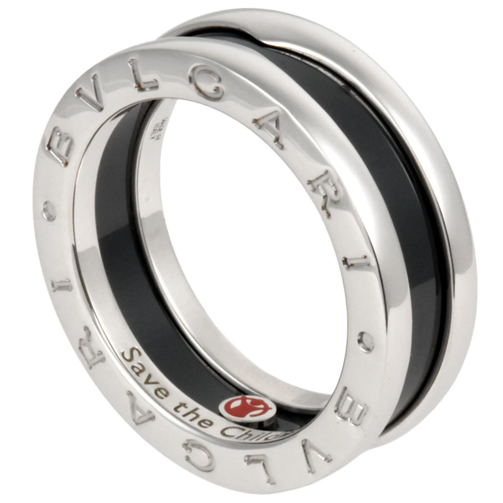 Pre-Owned Bulgari BVLGARI B Zero One Save the Children Ring SV925 Black Ceramic Silver #52 (Good)