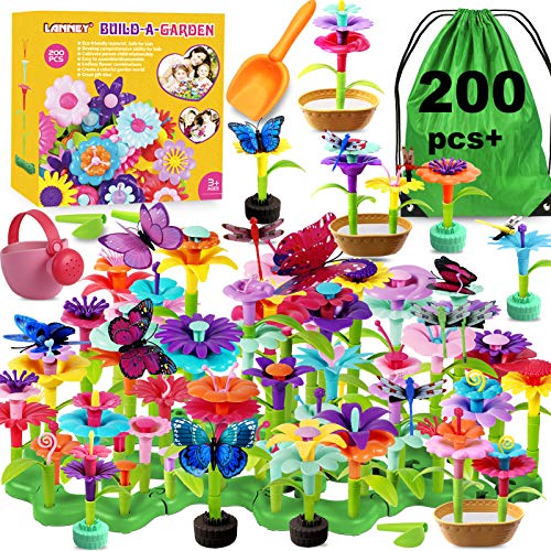 LANNEY Flower Building Toy Set, 200 Pcs Flower Garden Building Toys for Girls Boys 3 4 5 6 7 Year Old, Educational Stem Build Garden Toy, Kids Toddler Birthday Gift Ideas