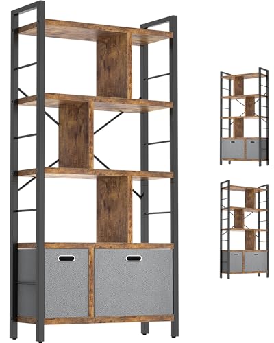 Armocity Bookshelf with Drawers - 5 Tier Tall Bookcase Geometric Modern Book Shelf Display Standing Bookshelves with Storage for Living Room, Bedroom Home Office, Black