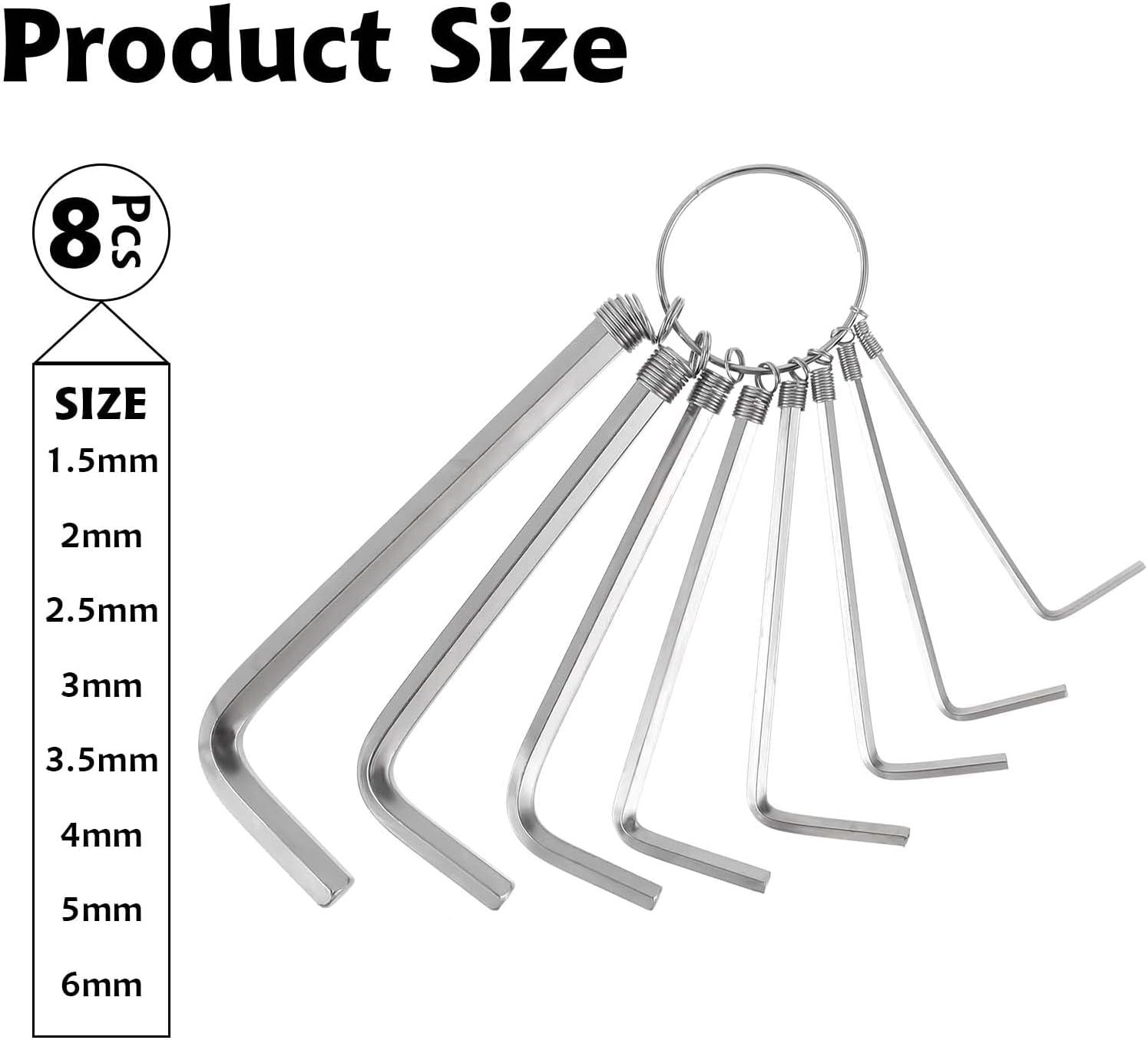 8pcs Hex Key Set Silver Allen Wrench Set 1.5-6 mm Hex Key Key Chain Set Portable L Shape Bike Allen Wrench Repair Tool for Bike Motorcycle Repair Furniture Assembly Household DIY