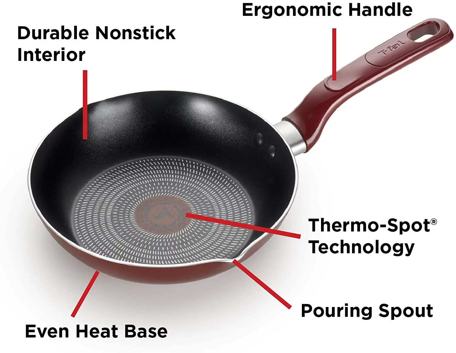 T-fal, Dishwasher Safe Cookware Set, 18 Piece, Red Initiatives Nonstick Inside