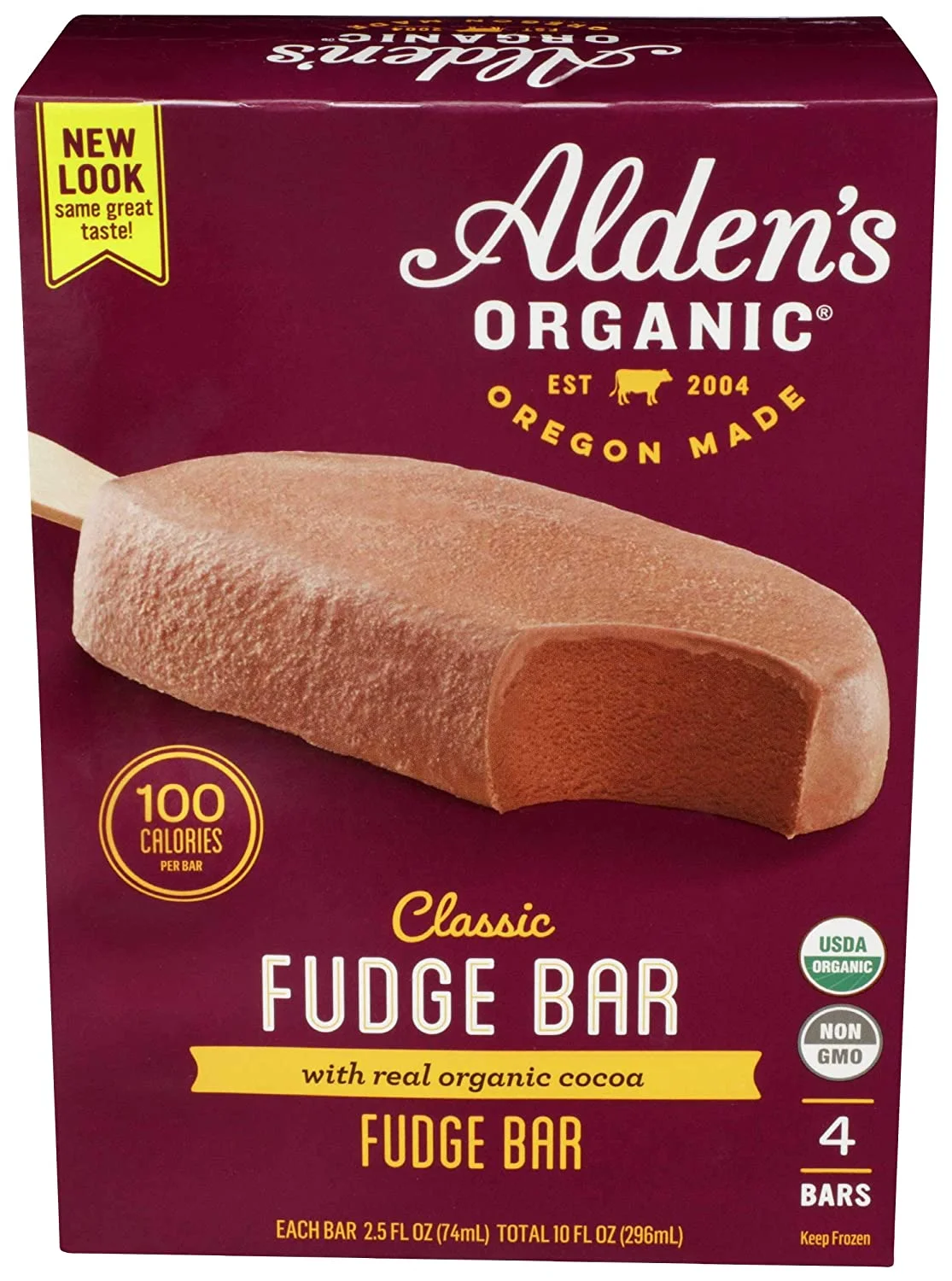 Aldens Organic Fudge Ice Cream Bar, 2.5 Fluid Ounce - 4 count per pack - 12 packs per case.