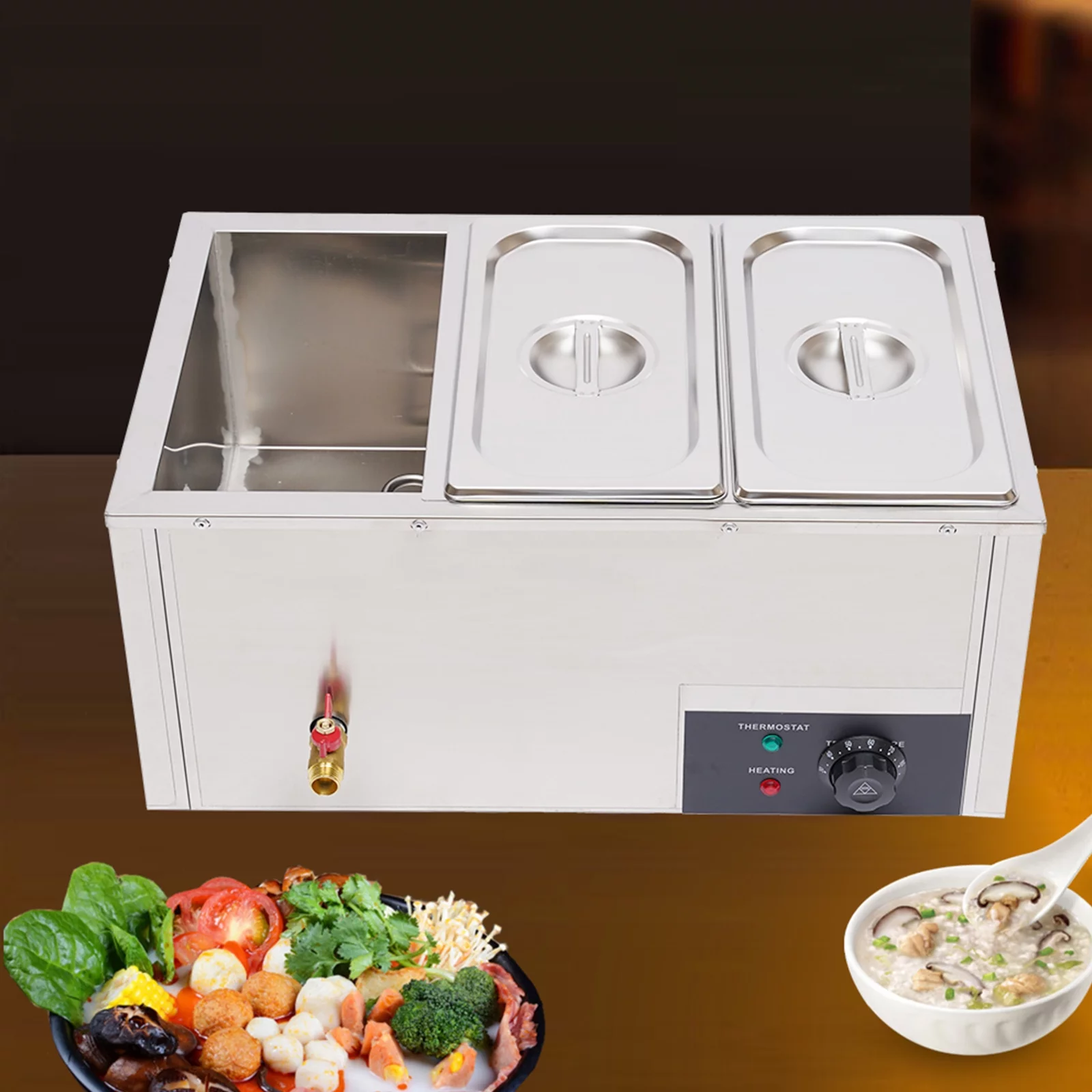 Oukaning 7L Commercial Electric Food Warmer Buffet Steam Table Stainless Steel 3 Pan 850W