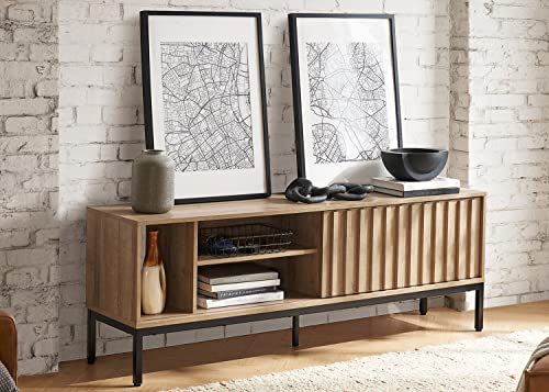 mopio Norwin TV Stand, Rustic Modern Industrial Television Stand for 60/65/70 inch TV, Fluted Entertainment Center with Storage, Wood Media Console Credenza Cabinet Table for Living Room (Oak 64