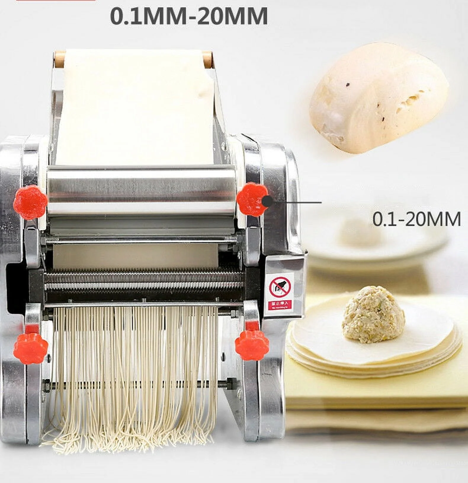 110V 240mm Electric Pasta Press Maker Automatic Noodles Machine Dumpling Skin Maker +3/9mm Wide Noodle Cutter +1.8mm Round Noodle Cutter