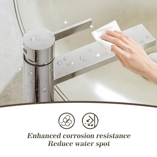 Phiestina Brushed Gold One Hole High Bathroom Vessel Sink Faucet, Single Hole Single Handle Tall Bathroom Faucet, with Pop Up Drain and Water Supply Line,FH01-BG-V