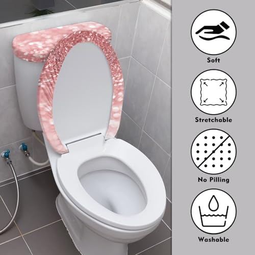 Christmas Bow Bell Toilet Tank Lid Cover and Toilet Seat Lid Cover 2 Pcs Set Toilets Covers with Elastic Cloth Fits Most Toilets Tanks & Lids