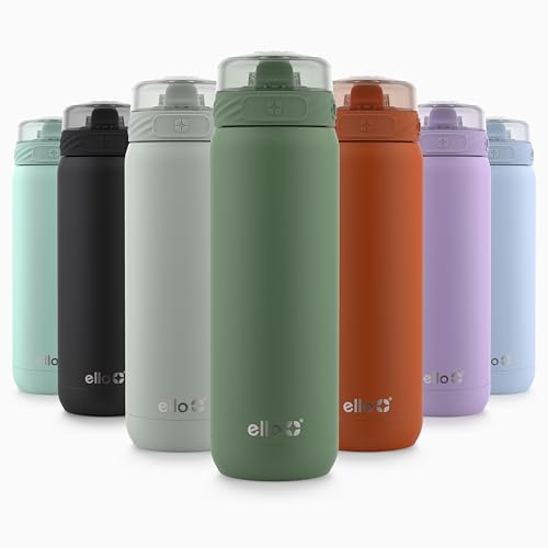 Ello Cooper 32oz Stainless Steel Water Bottle with Straw and Carry Handle, Double Walled and Vacuum Insulated Metal, Leak Proof Locking Lid with Soft Silicone Spout, Reusable, BPA Free, Yucca