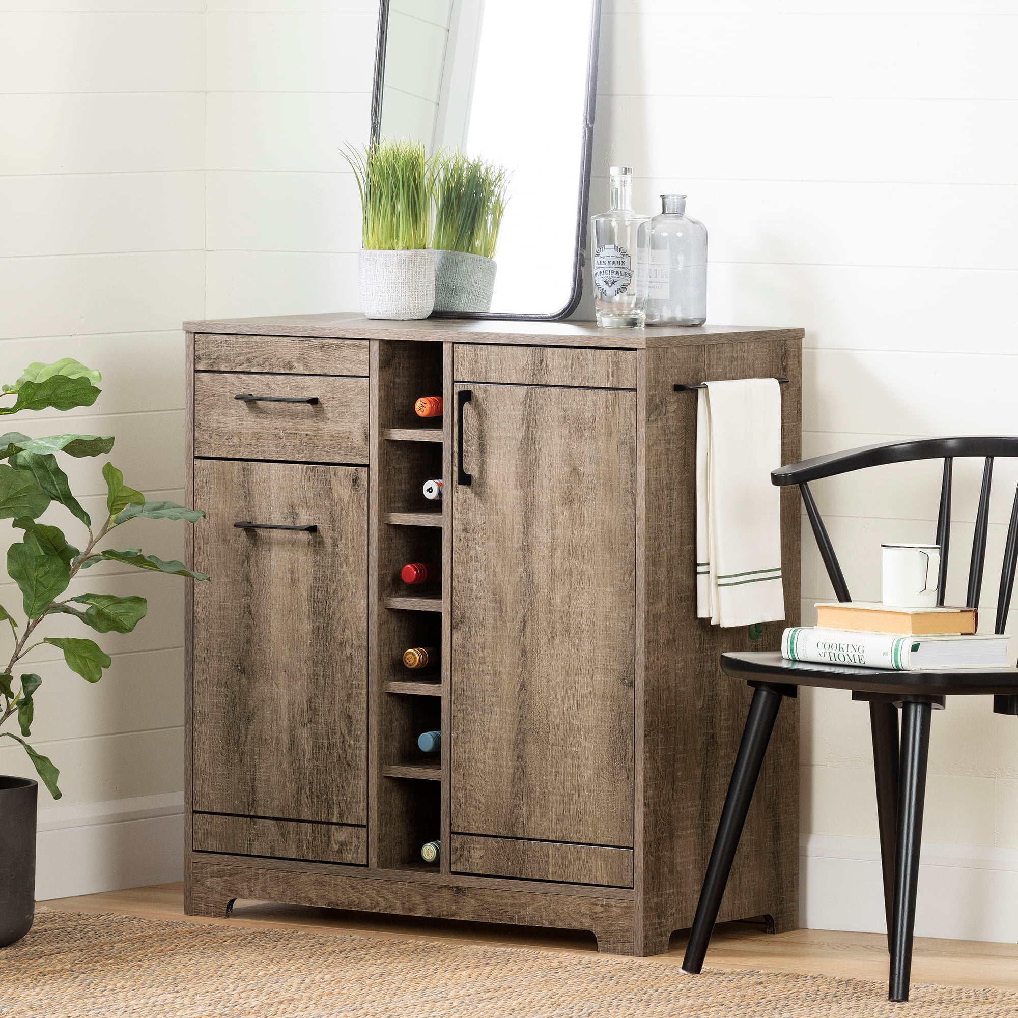 South Shore Vietti Bar Cabinet with Storage, Weathered Oak