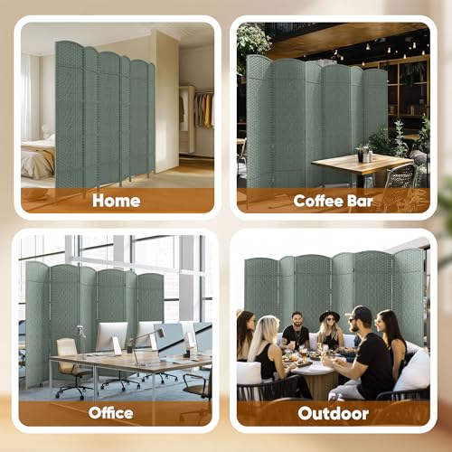 JOSTYLE Folding Privacy Room Divider, 4 Panel Screen Divider 6 ft. Tall Freestanding Extra Wide Rattan Room Partition Wall Separation Dividers, Grey