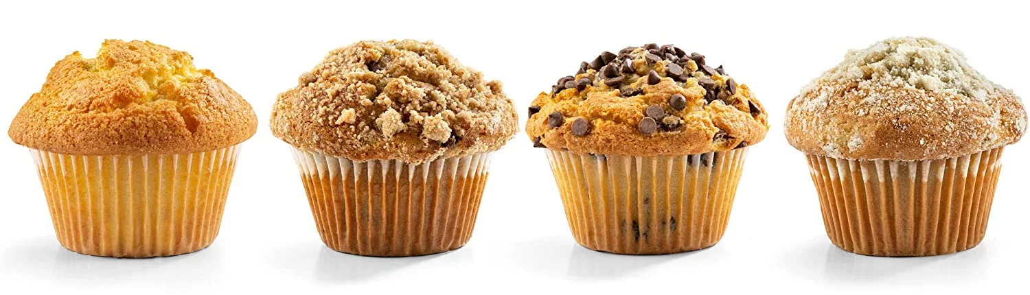 Fresh Bakery Muffins | 4 Individually Wrapped Muffins Included | Flavors Are Corn, Blueberry, Cappuccino & Chocolate Chip | Delicious Coffee Cake | 4 oz Per Muffin | Stern’s Bakery (Variety Pack)