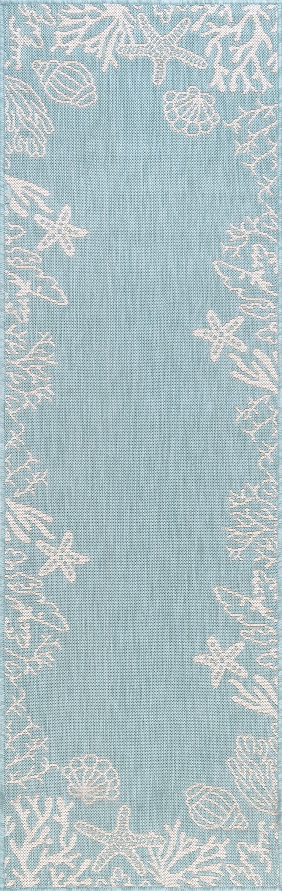 2x8 Water Resistant, Indoor Outdoor Runner Rugs for Patios, Hallway, Entryway, Deck, Porch, Balcony or Kitchen | Outside Area Rug for Patio | Aqua, Coastal | Size: 2'3'' x 7'3''