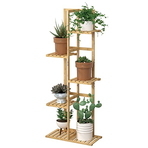 Laiensia Bamboo Plant Stand Rack 6 Tier,Multiple Stand Holder Shelf Rack, Indoor&Outdoor Planter Display Shelves for Patio Garden, Living Room, Corner Balcony and Bedroom,Wood Color