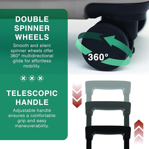 22 Inch Carry On Luggage 22x14x9 Airline Approved, Carry On Suitcase with Wheels, Hard-shell Carry-on Luggage, Durable Luggage Carry-On, Black Small Suitcase with Cosmetic Case