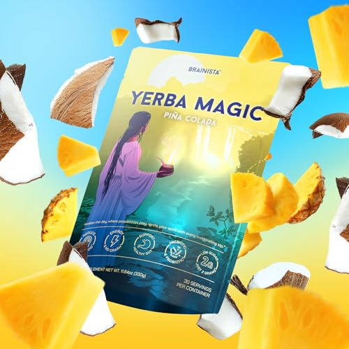 Yerba Mate Instant Tea Powder, 3-in-1 Super Drink - Clean Energy, Brain Fog Buster, and Gut Health Powered by Nootropics, Prebiotics and Probiotics | Yerba Magic Pina Colada 30 Servings