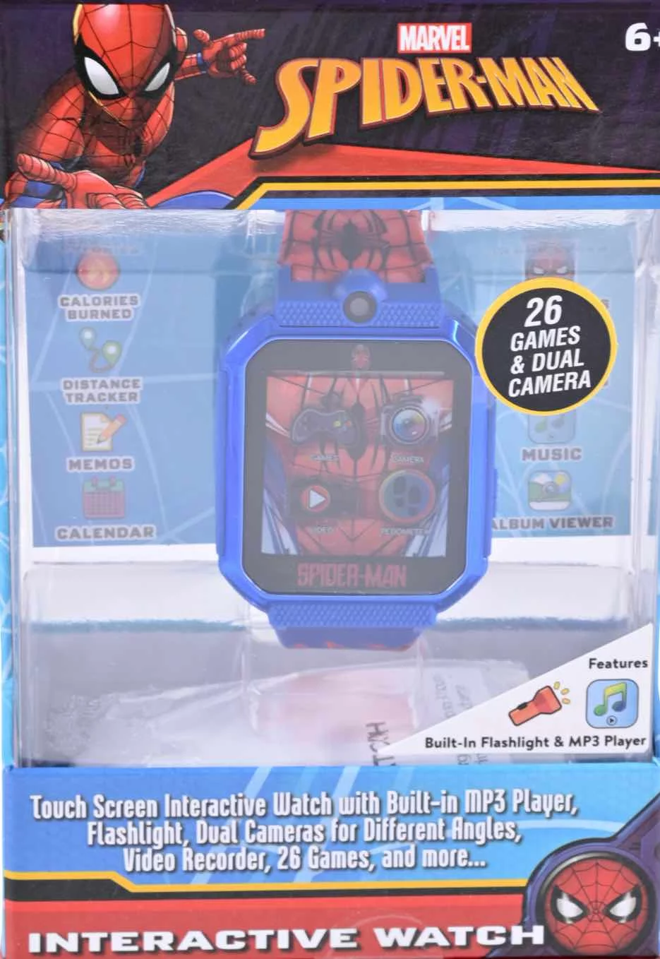 Marvel Spider-Man iTime Unisex Child Smart Watch with Silicone Strap and Metallic Blue Case 42mm