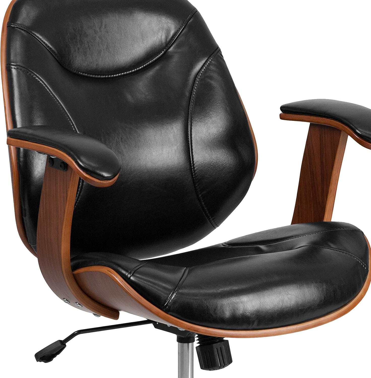 Flash Furniture High Back Black LeatherSoft Executive Ergonomic Wood Swivel Office Chair with Arms