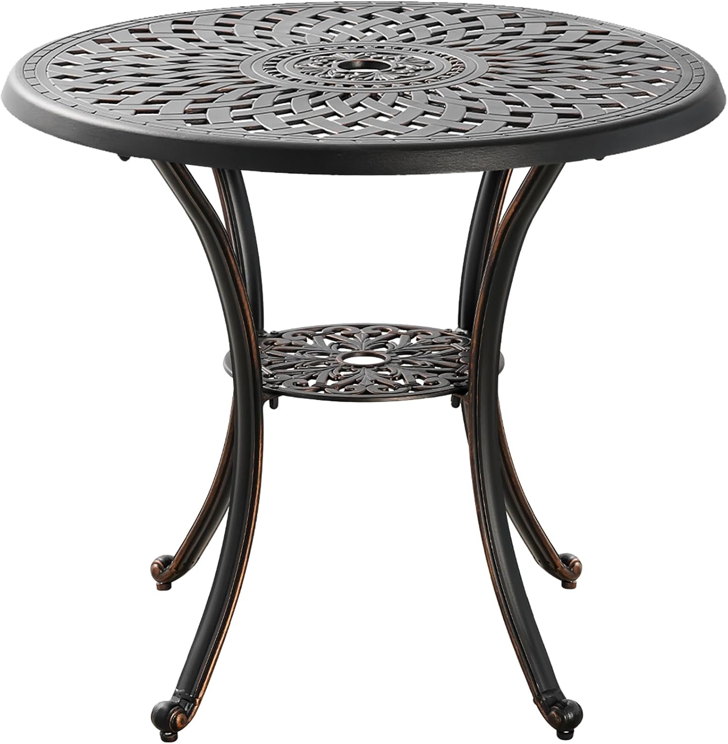 Outdoor Table Patio Table Dining Table with Umbrella Hole, Round Bistro Table for Lawn Garden, All Weather Metal Black Patio Dining Table (31.5“, Round)