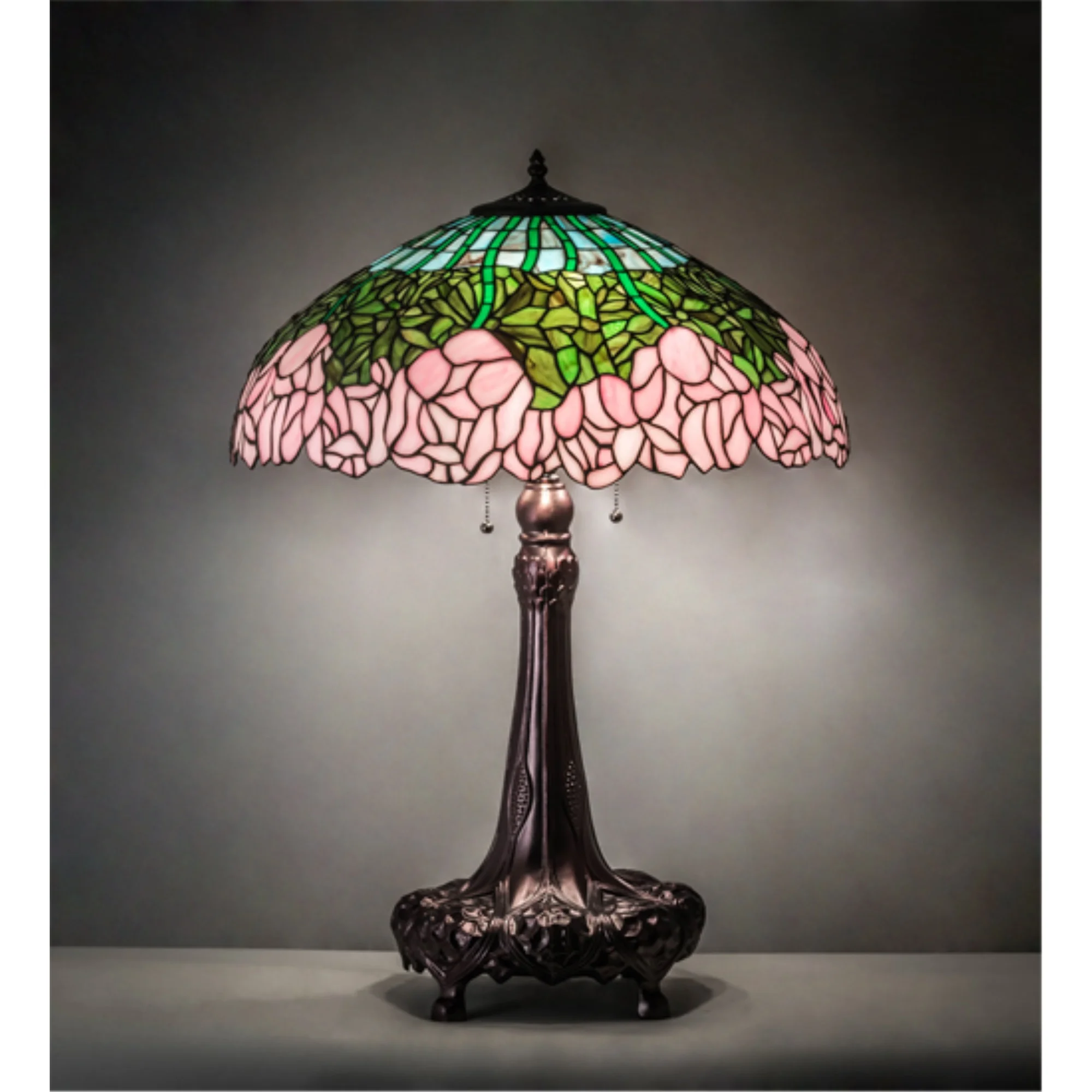Meyda Tiffany - 30513 - Three Light Table Lamp - Cabbage Rose - Purple/Blue Pink-290pack