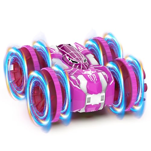 Waterproof Remote Control Car，4WD Amphibious 2.4 GHz RC Car Remote Control Boat，360°Rotation RC Stunt with LED Lights，Boys Girls Gifts All Terrain Water Beach Pool Toy