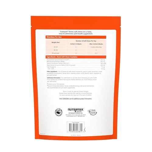 Cosequin Senior Joint Health Supplement for Senior Dogs - With Glucosamine, Chondroitin, Omega-3 for Skin and Coat Health and Beta Glucans for Immune Support, 60 Soft Chews