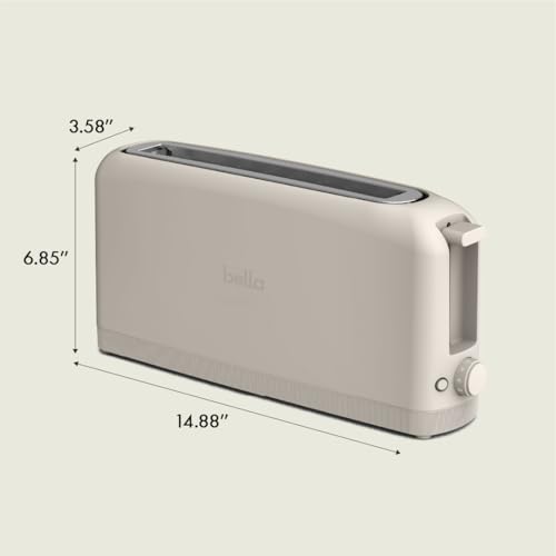 bella 2 Slice Slim Toaster, Fits-anywhere™ Kitchenware, 6 Setting Shade Control with Reheat & Cancel Buttons, Removable Crumb Tray, 10” Long Slot, Anti Jam & Auto Shutoff, 900 Watt, Oatmilk