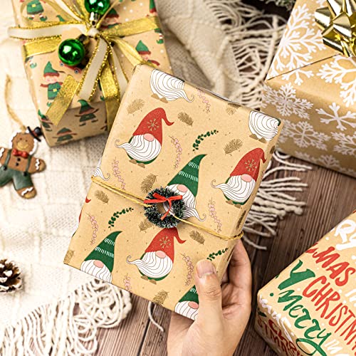 RUSPEPA Christmas Kraft Wrapping Paper - Owl, Reindeer, Christmas Ball and Text Design - 4 Rolls - 30 inches x 10 feet per Roll