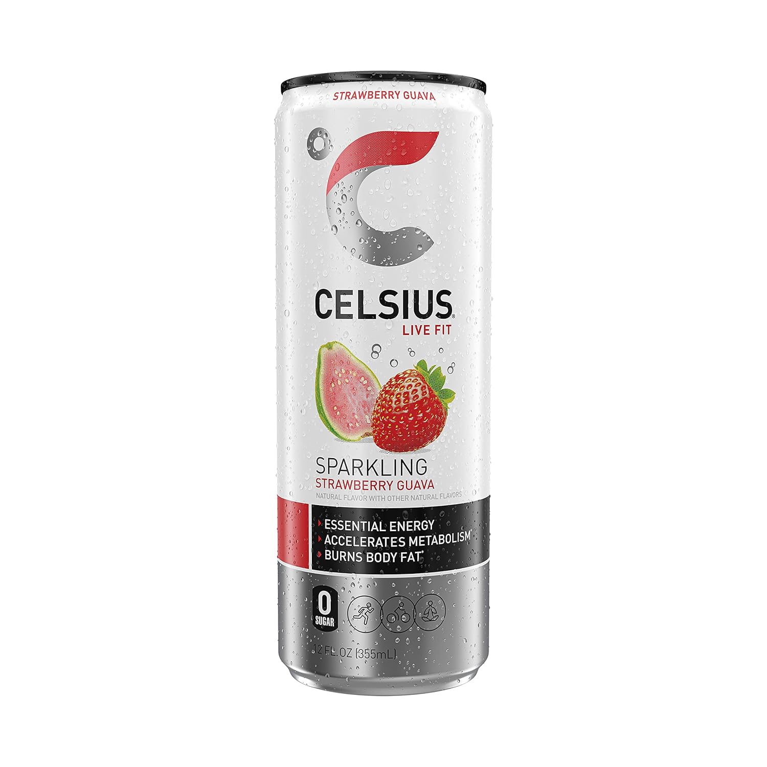 CELSIUS Sparkling Strawberry Guava, Functional Essential Energy Drink, 12 Fl Oz (Pack of 24)