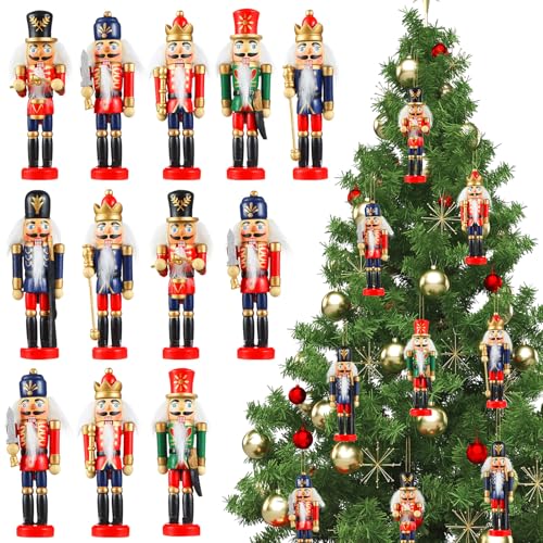 Aoriher 36 Pcs Christmas Nutcracker Ornament Small Wooden Soldier Hanging Decorations Nutcracker Figure Ornament for Christmas Figure Decoration