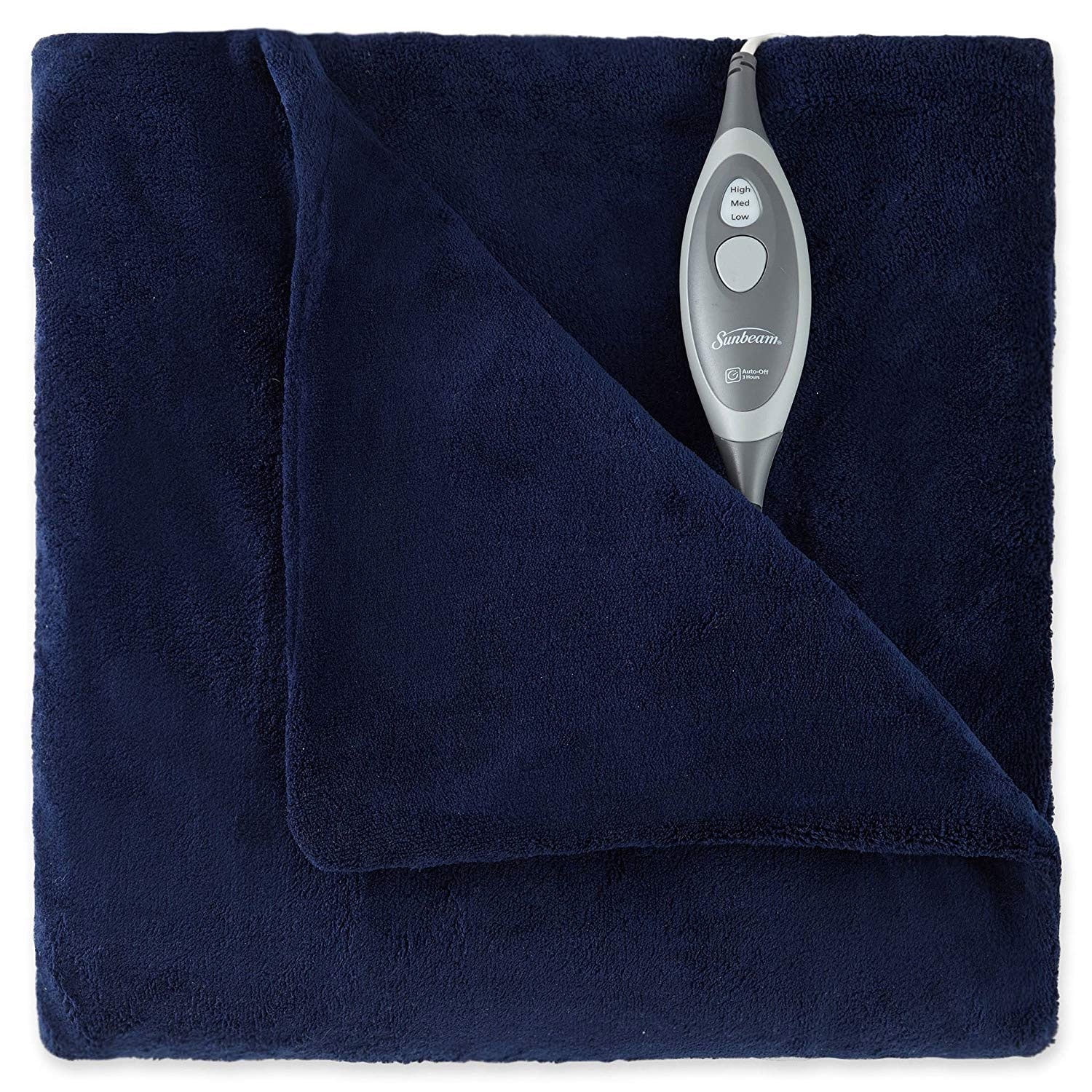 Sunbeam Slumber Rest Electric Heated MicroPlush Warming Throw Blanket Royal Blue