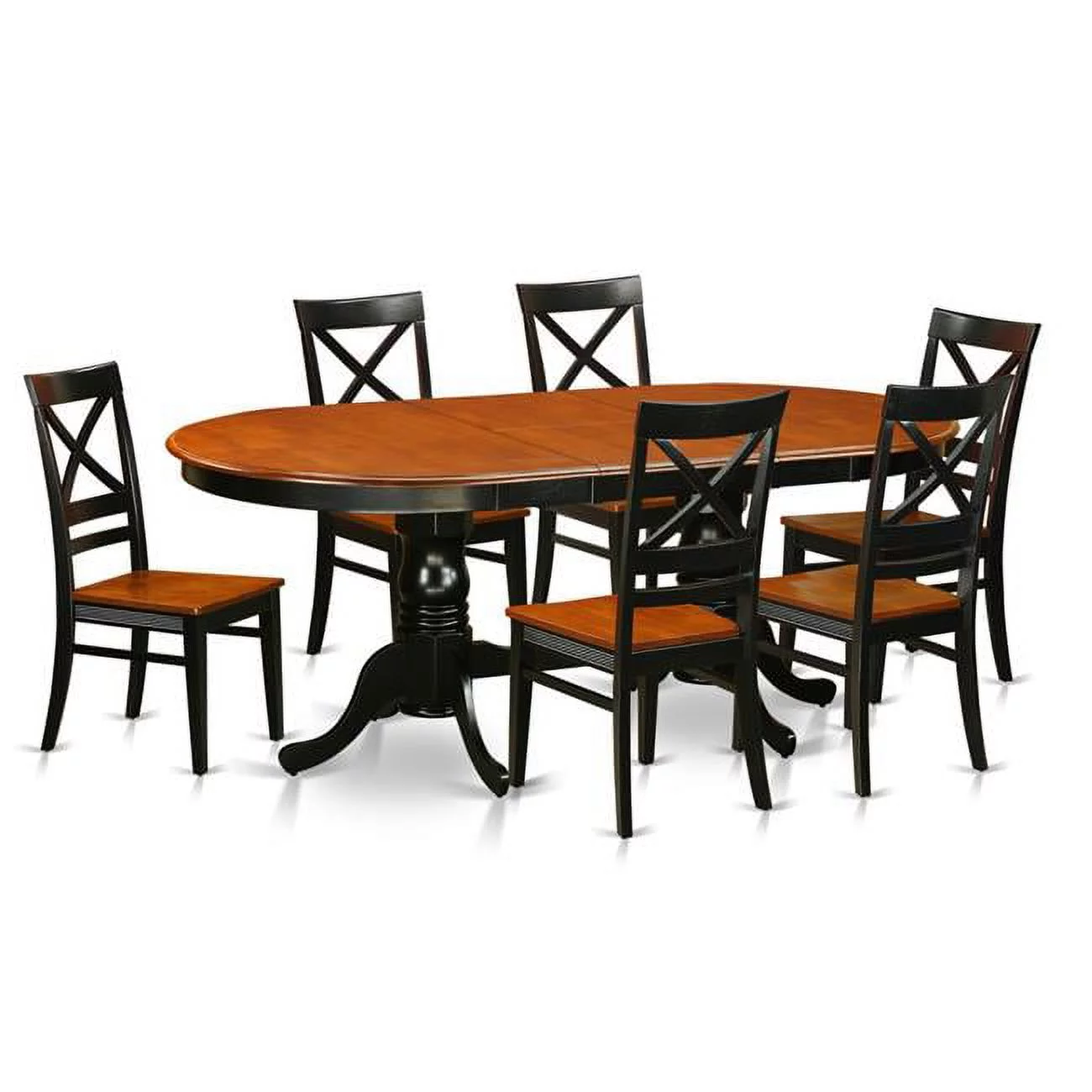 East West Furniture PLQU7-BCH-W Dining Set - Dining Table with 6 Solid Wood Chairs, Black & Cherry - 7 Piece