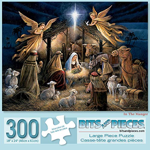 Bits and Pieces – 500 Piece Jigsaw Puzzle for Adults – in The Manger - Christmas Religious Holy Nativity Jigsaw Puzzle by Artist Ruane Manning, Completed Puzzle Size: 18