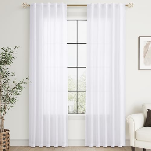 Natural Cream Linen Curtains 90 inch Long 2 Panels Semi Sheer Light Filtering Living Room Panels Back Tab Rod Pocket Beige Neutral Country Rustic Farmhouse Drapes for Bedroom, 40x90