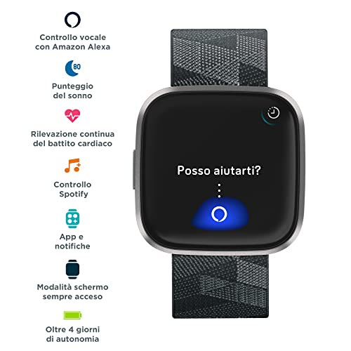 Fitbit Versa 2 Health and Fitness Smartwatch with Heart Rate, Music, Alexa Built-In, Sleep and Swim Tracking, Black/Carbon, One Size (S and L Bands Included)