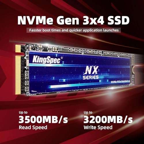KingSpec NX Series 512GB Gen3x4 NVMe M.2 SSD, Up to 3500MB/s, 3D NAND Flash M2 2280 Internal Solid State Drive, for Desktop and Laptop