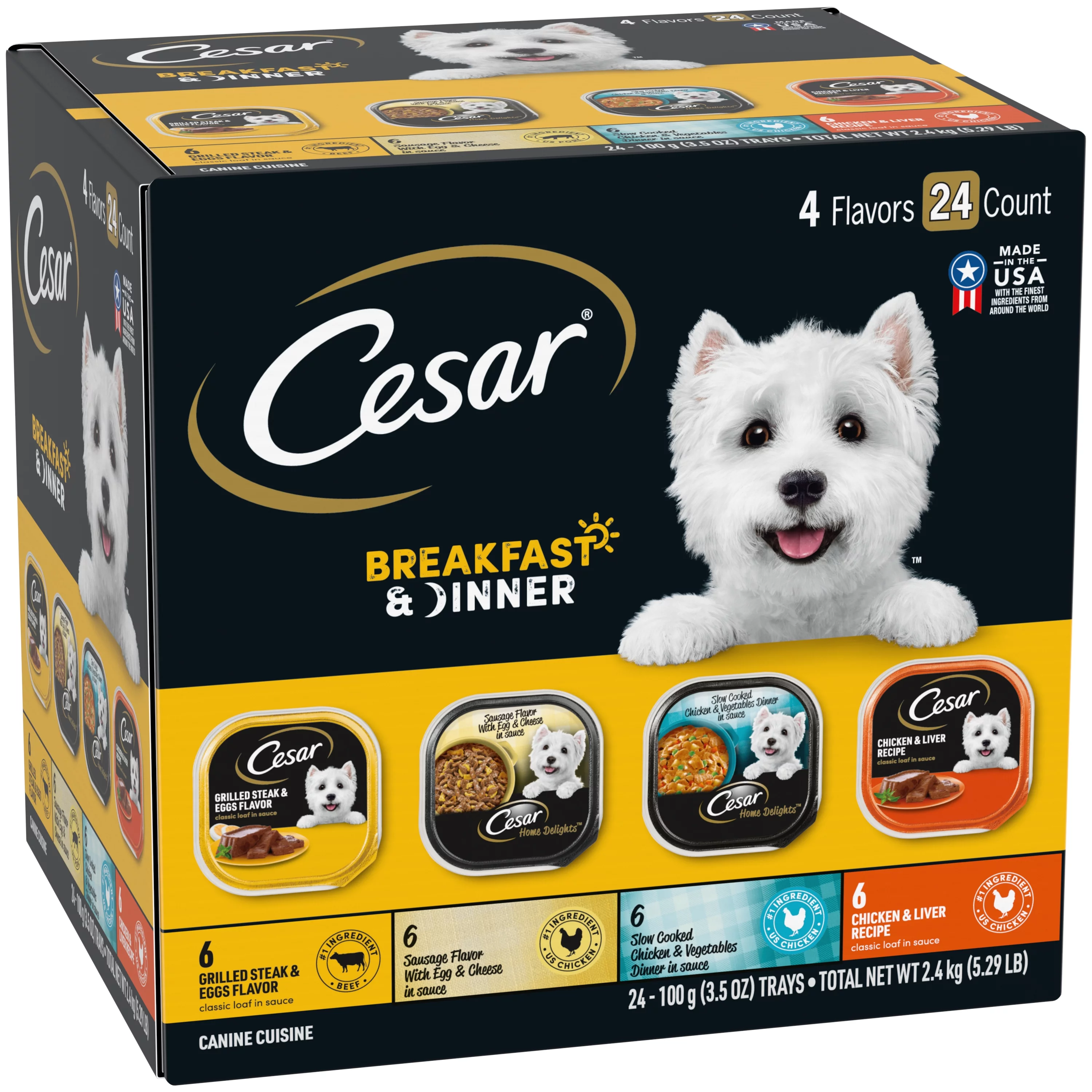 CESAR HOME DELIGHTS Breakfast & Dinner Variety Pack, (24 Pack) 3.5 oz.Trays