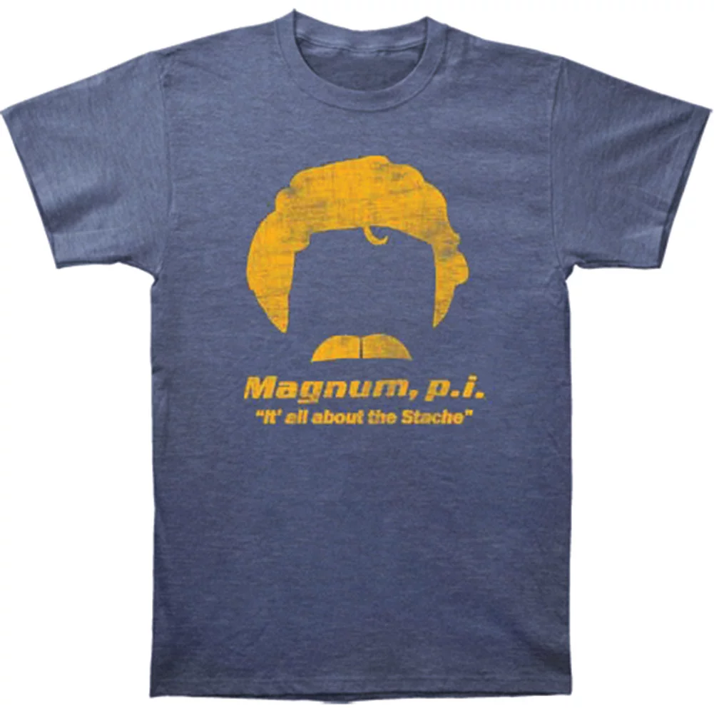 Magnum P.I. Men's  About The Stache Slim Fit T-shirt Blue