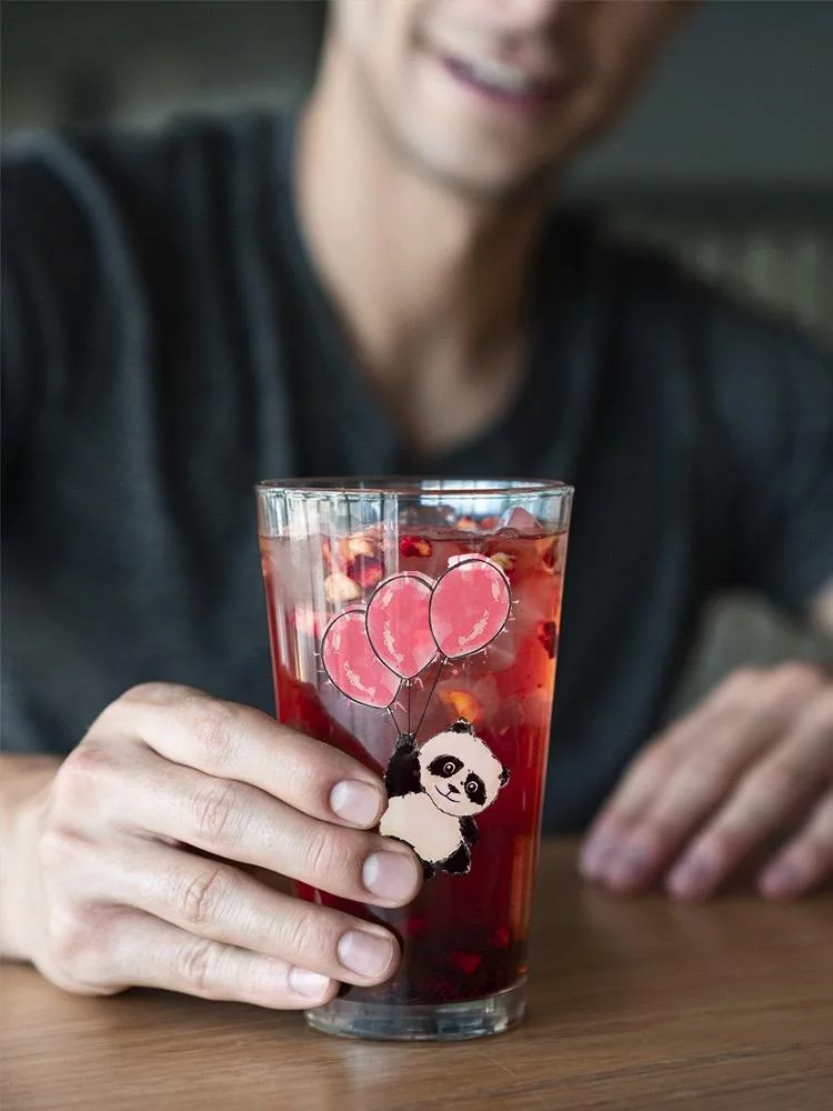 Panda Floating With Balloons Pint Glass -SPIdeals Designs, 16 oz Transparent Glass