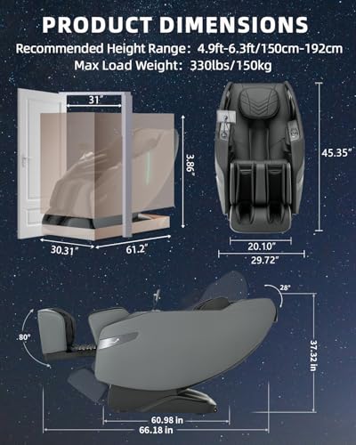 3D Full Body Massage Chair, Zero Gravity with Heat, 12 Auto-Modes, Shiatsu Foot & 55“ SL-Track, 28 Airbags, Footcare Massage, Grey