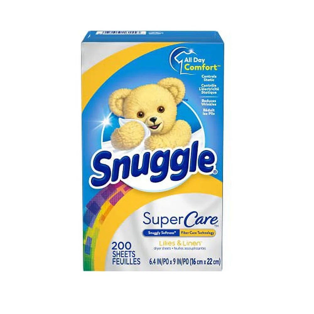 Snuggle SuperCare Fabric Softener Dryer Sheets, Lilies and Linen, 200 Count