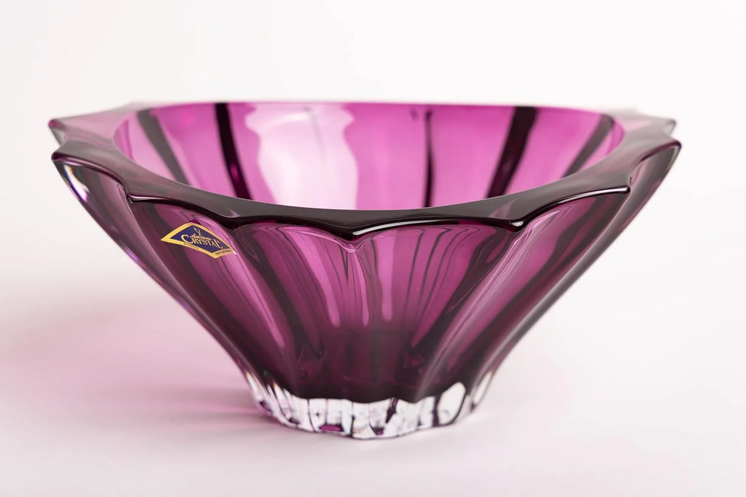 Bohemian Crystal Glass Bowl-Vase 8''-Dia Deep Purple ''Plantica'' Vintage European Design Centerpiece Fruits Desserts Home Decor Birthday Wedding Housewarming Anniversary