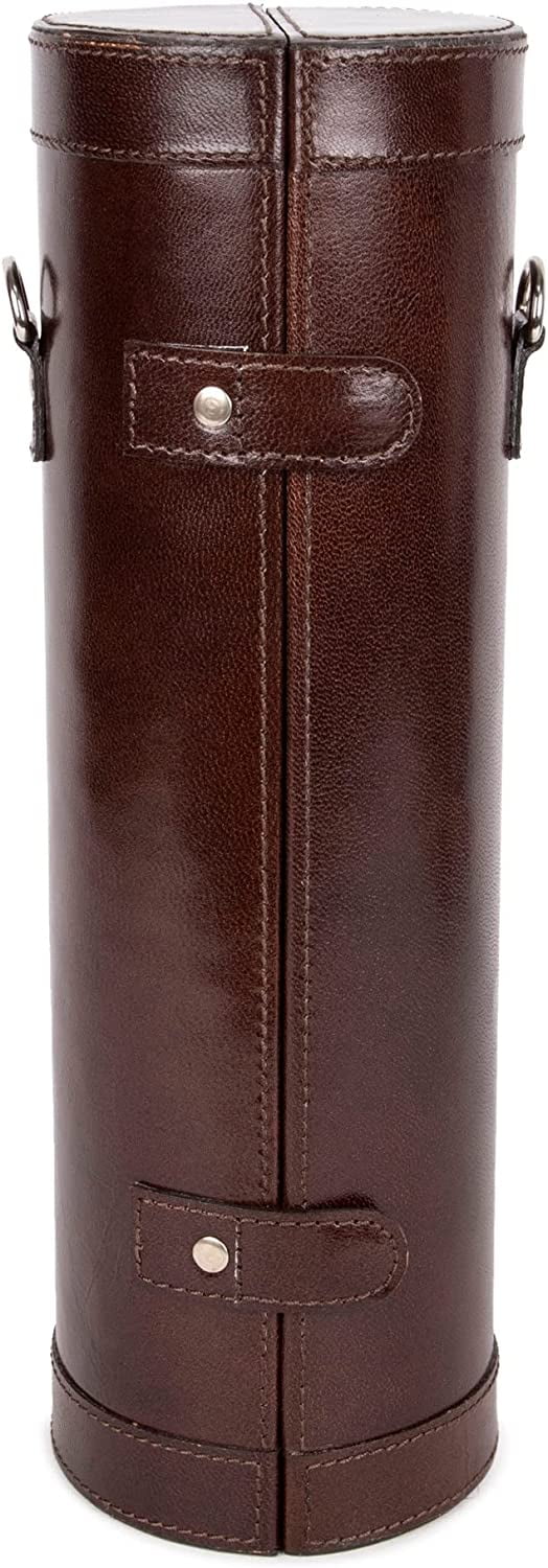 Genuine Leather Wine Carrier Case Accessories, Single Bottle Holder Best Gift for Wine Lover Party Wedding (Brown)