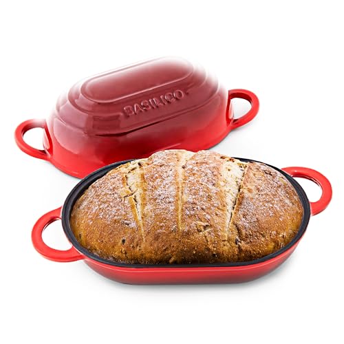 Enameled Cast Iron Bread Oven 2 Qt (Blue), Non-Stick Single Loaf Cast Iron Bread Pan with Lid, Easy Homemade Sourdough Dutch Oven with Lid, Oven-Safe Artisan Bread Baking Pan