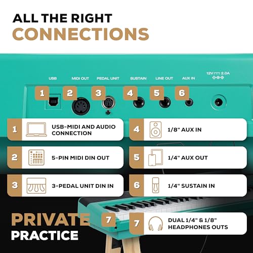 Alesis Recital Home Digital Piano with 88 Hammer Action Weighted Keys, Stand, Pedals and Lessons, Turquoise