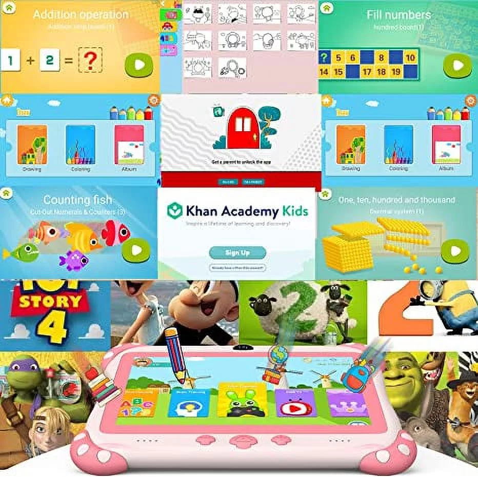 Kids Tablet 7 inch Tablet for Kids Wifi Kids Tablets 32G Android 10 Dual Camera Educational Games Parental Control, Toddler Tablet with Kids Software Pre-Installed Kid-Proof YouTube Netflix (Pink)