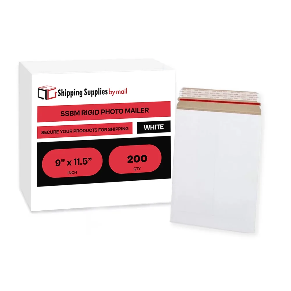 SSBM 200 Pack Rigid Mailers with Self Adhesive Seal, White Cardboard Envelopes for Shipping Photo, Documents, Letters, Packaging Supplies, 9