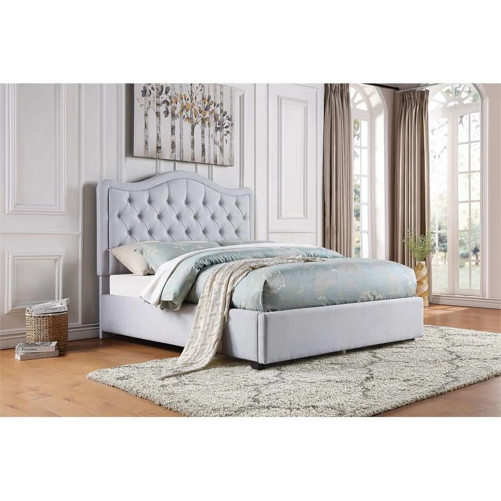 Pemberly Row Fabric Eastern King Platform Bed with Storage Drawer in Gray