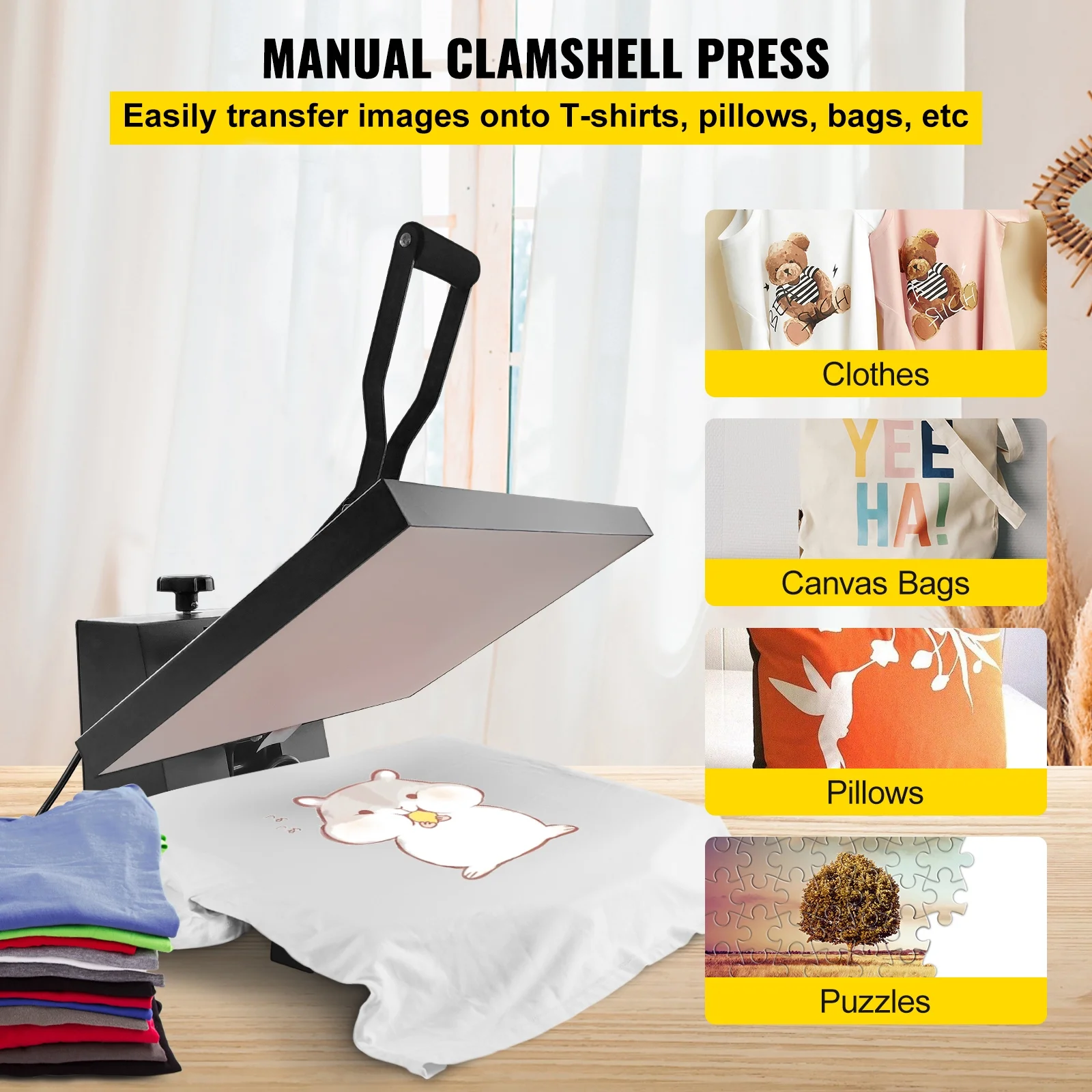 VEVOR Heat Press Machine, 16 x 20 in / 40 x 51 cm, Clamshell Sublimation Transfer Printer Teflon Coated, Digital Precise Heat Control, Silica-gel Sponge Powerpress for T-shirt Bag Pad Pillow