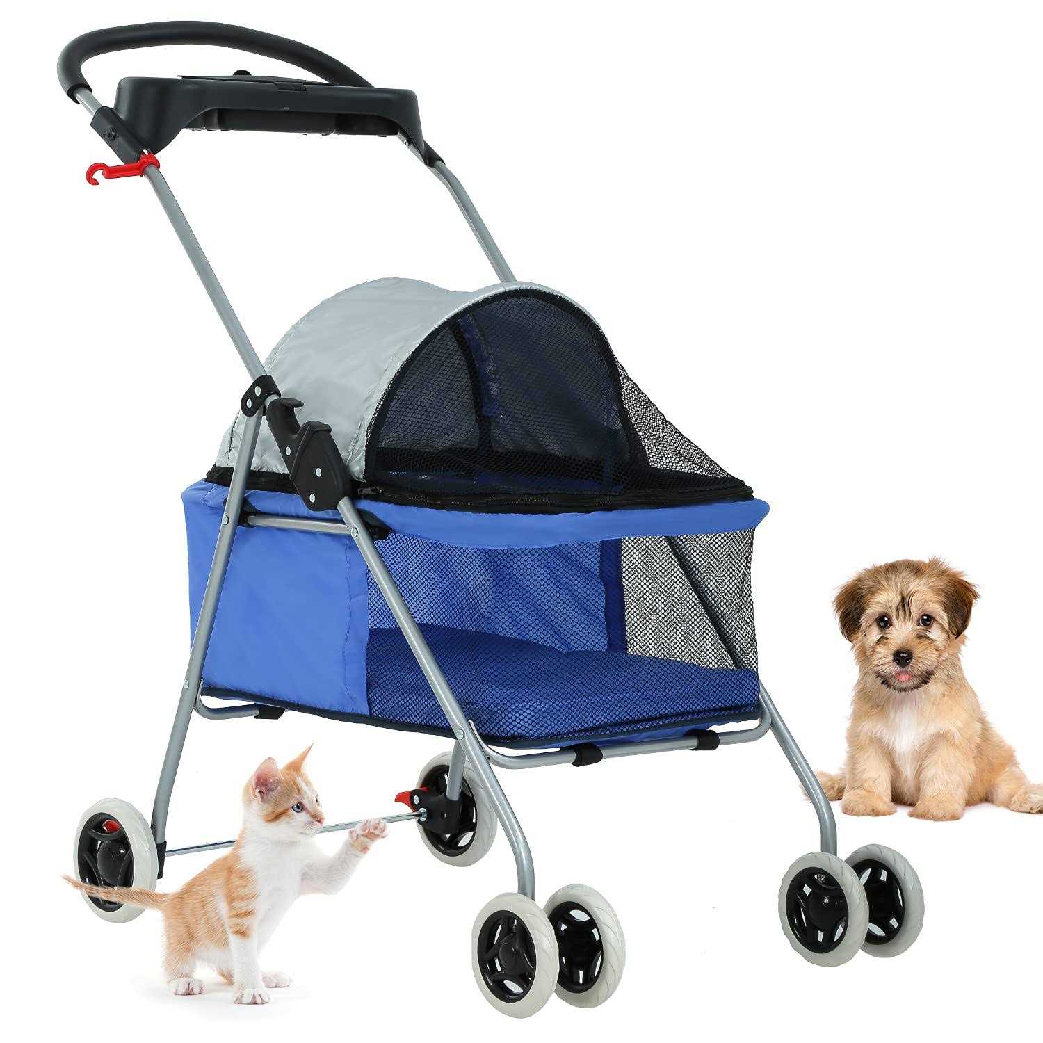 BestPet Pet Stroller 4 Wheels Posh Folding Waterproof Portable Travel Cat Dog Stroller with Cup Holder - Pet Supplies online store