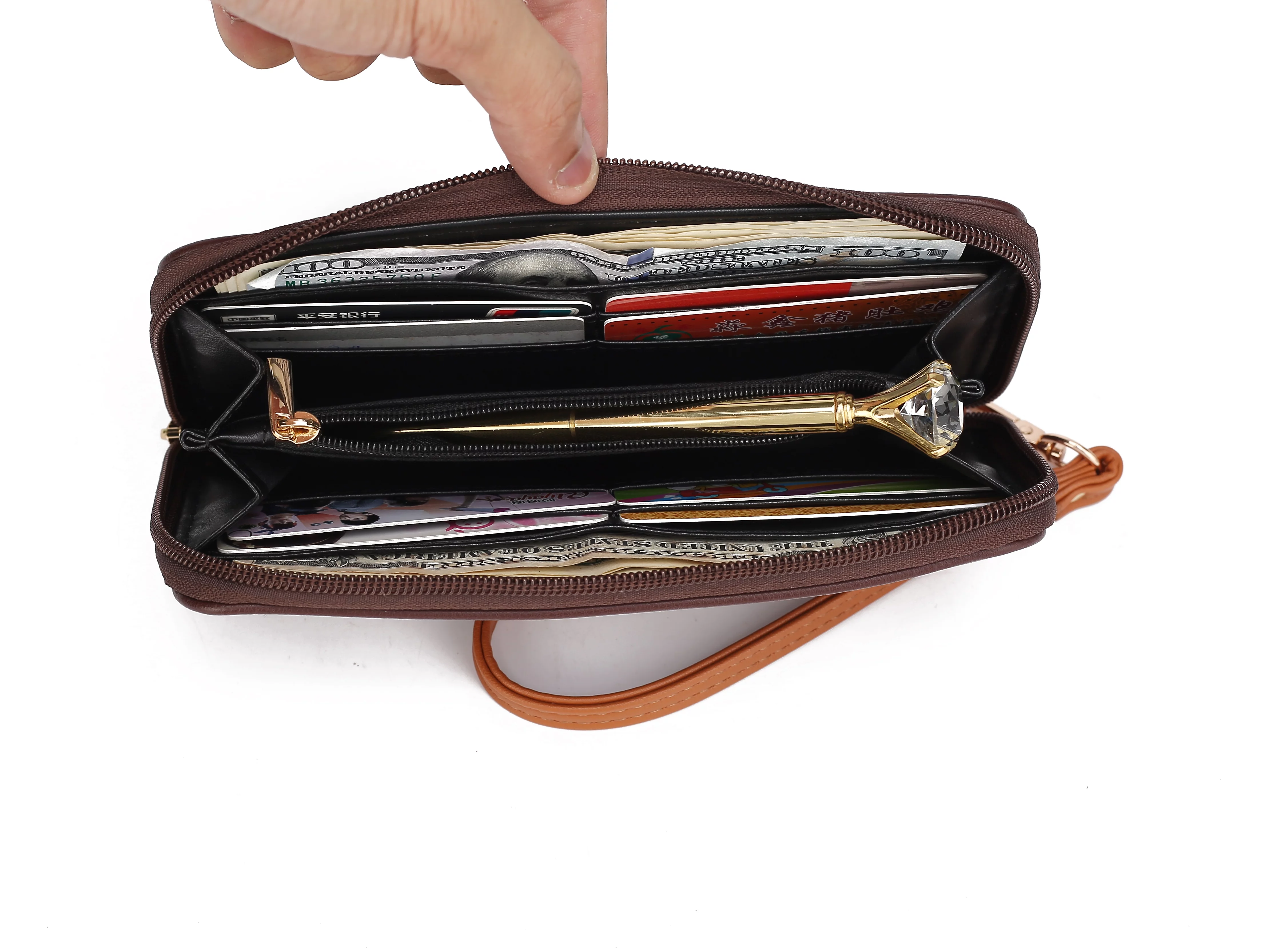 MKF Collection Callise Vegan Leather Women's Bucket Bag & Wristlet Wallet 2-Piece Set by Mia K. - Black Cognac